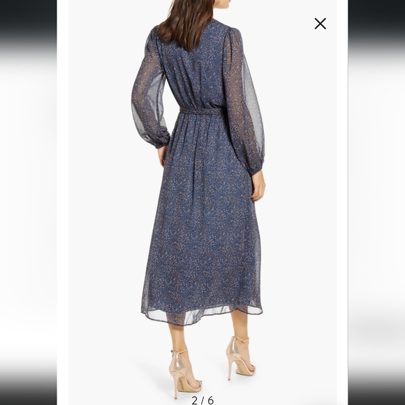 All In Favor Floral Wrap Front Long sleeve Midi Dress, Large - Picture 6 of 7